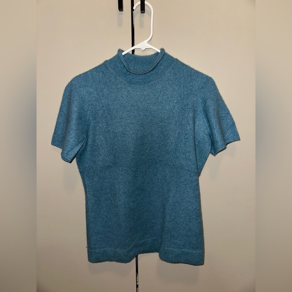 Brooks Brothers 100% Cashmere Teal Knit Short Sleeve Sweater Top